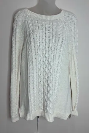 GAP Women's Ivory White Thick Cable Knit Crewneck Sweater size medium thumbnail 1