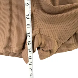 Filoro Ribbed Knit Lounge Set Women L Brown 2 Pc Top Shorts Cozycore Casual Chic thumbnail 12