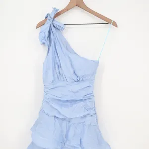 Showpo Eugenia Midi Dress One Shoulder Ruffle Tiered Pale Blue Size 4 thumbnail 3