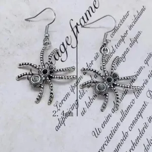 Gothic Spider Silver Tone Dangle‎ Earrings Drop Halloween Witch Spooky Scary thumbnail 4