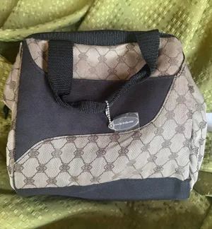 Patterned Beige and Brown Cosmetic lunch Bag with Black Trim Tan thumbnail 1