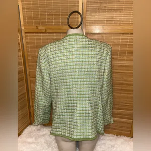 Sag Harbor tweed jacket green blue plaid open front jacket one hook blazer 12P thumbnail 3