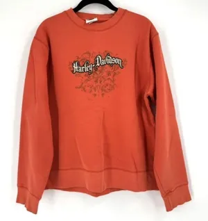 Vintage‎ Y2K Harley Davidson Women’s Orange Sweatshirt Large 3D Raised Spell Out thumbnail 1