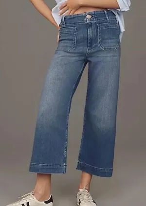 Anthropologie Maeve Colette Wide Leg Cropped Medium Wash Jeans thumbnail 1