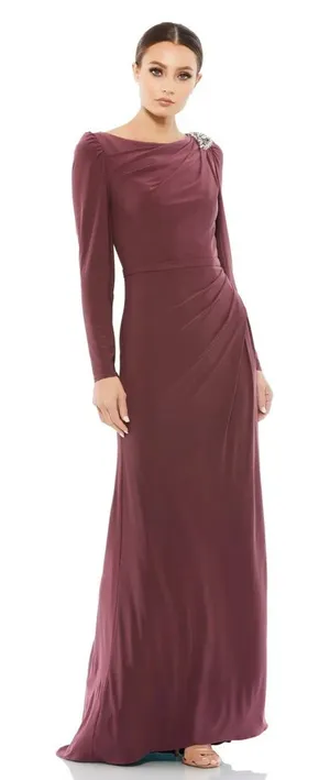 Mac Duggal Boat‎ Neck Jersey Gown With Embellished Shoulder Gown NWT thumbnail 1