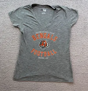 NFL Team Apparel Cincinnati Bengals Womens Heather Gray V-Neck Graphic T-Shirt L thumbnail 1