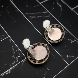 Vintage Clip On Earrings - Dark Bronze Tone with Shades of Orange Gems 7/8" thumbnail 5
