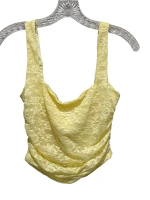 White Fox Let's Have Some Fun Lace Bustier Tank Top Lemon Yellow Size Small thumbnail 1