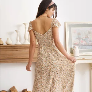 RIHOAS The Yellow V Neck Floral Slit Midi Dress thumbnail 8
