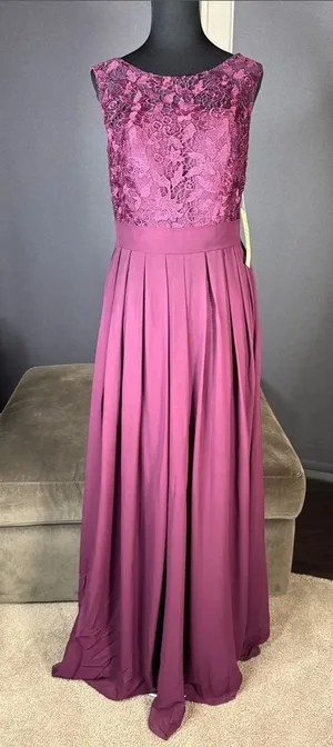 Women’s Purple Lace Bodice Sleeveless Full Length Formal Bridesmaid Gown Size S thumbnail 1