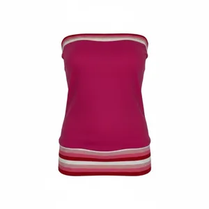 Lucca Couture Tube Top Womens S Pink Striped‎ Strapless Y2K Cotton Ribbed Trim Festival thumbnail 2