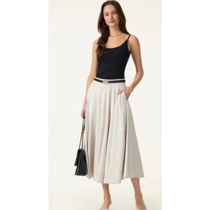 OGL Move Beige Pleated Midi Skirt Casual Pull On A Line Skirt Women Size S thumbnail 2