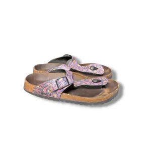 Papillio Birkenstock Pink Purple Paisley Thong Sandals Cork EU 41 US 10 thumbnail 4