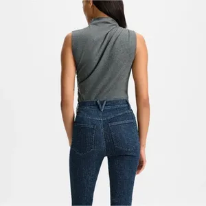 Veronica Beard Mylie Sleeveless Ruched Wool Blend Top Heather Gray Large thumbnail 3