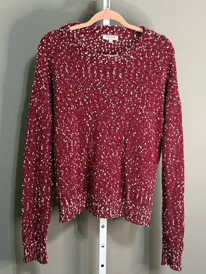 Andree by‎ Unit Bobble Speckled Sweater Size M Maroon White Oversized Cozy Knit thumbnail 1