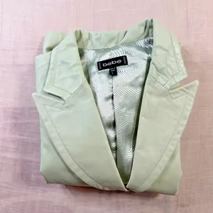 bebe Vintage Y2K Pastel Green Genuine Leather Blazer Jacket Womens L thumbnail 11
