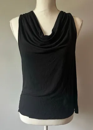 By Anthropologie Cowl Neck Black Soft Modal Blend Blouse Top Size Large thumbnail 1