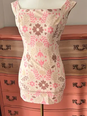 Floral Square-Neck Mini Dress in Pink and Cream thumbnail 1