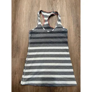 Lululemon Cool Racerback Marshmallow Stripe Heathered Sand Dune Black Size 4‎ thumbnail 3