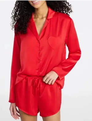 No Boundaries New! Red Satin Heart Pocket Sleep Set size XXL (20) thumbnail 1