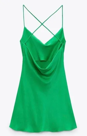 ZARA dress mini satin lingerie style Green Party coctail wedding nigdy out thumbnail 12