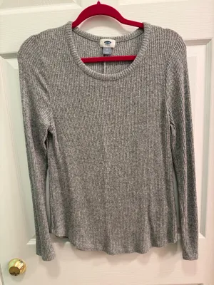 Old Navy Gray Ribbed Long Sleeve Top thumbnail 1