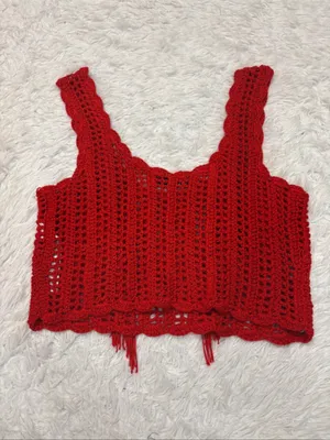 Zara Red Crocheted Fringe Crop Tank Top thumbnail 6