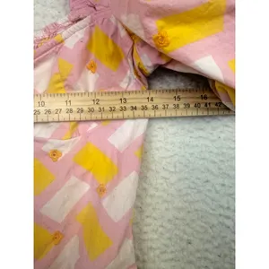 Zara Bodysuit Womens Medium Pink Puff Sleeve Geometric Smocked Babydoll Milkmaid thumbnail 6