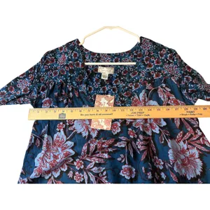 Band of the Free Blue Red Floral V-Neck Long Sleeve Blouse Small NWT thumbnail 11