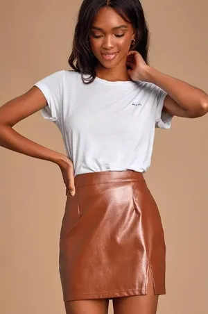 Lulus Corte Brown Vegan Leather Mini Skirt - Size M thumbnail 1