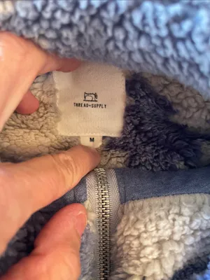 Thread & Supply Light Blue and Cream Sherpa Zip Hoodie M thumbnail 2