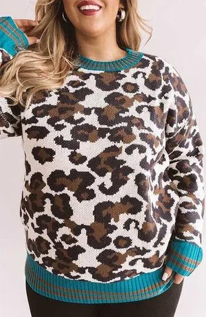 New | Women’s 1x/2x Oddy Boutique Leopard Print Sweater thumbnail 1