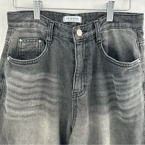Lewkin Wide Leg Black Wash Jeans High Rise Korean Minimalist thumbnail 2