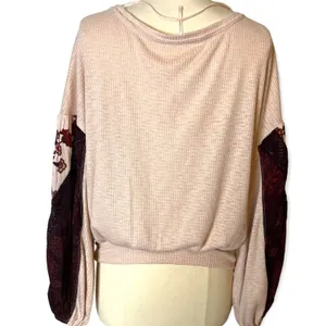 Free People Womens Casual Clash Waffle Top In‎ Rose Balloon Sleeves Boho Sz S thumbnail 11