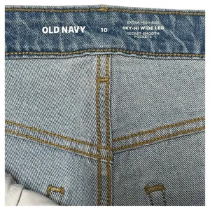 New Old Jeans Navy Womens 10 Extra High Rise Sky Hi Wide Leg Raw Hem Light Blue thumbnail 4