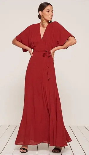 Reformation Winslow Red Wrap Maxi Dress with Tie Waist thumbnail 1