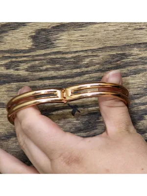 NEW Rhinestone Double Split Band Hinged Open Cuff Bracelet Rose Gold / Clear thumbnail 6