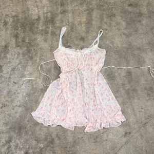 Vintage y2k coquette floral fairycore lace babydoll chiffon slip dress thumbnail 2
