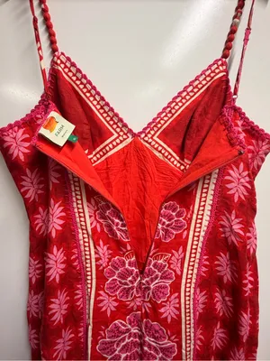 Farm Rio Red Summer Sunrise Maxi Dress 100% linen XL thumbnail 7
