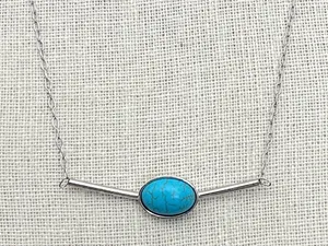Stainless Steel Bar Necklace with Turquoise - Silver thumbnail 1
