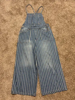 Kensie Women’s Blue‎ & White Striped Wide Leg Denim Overalls Medium NWOT thumbnail 1