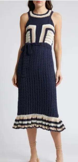 Cleobella Navy and Cream Midi Dress thumbnail 1