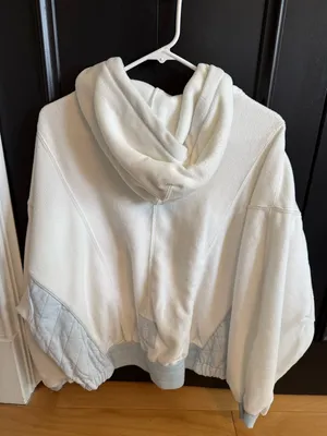 Free People Cream Fleece Hoodie with Light Blue Drawcords thumbnail 9