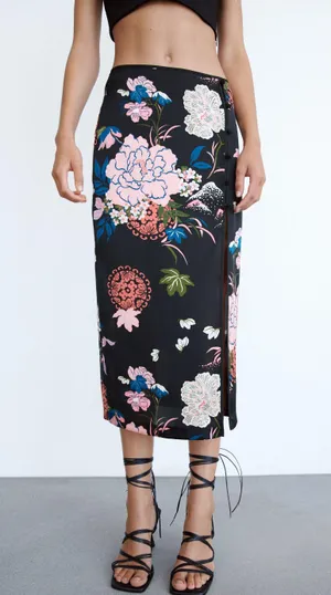 ZARA Floral Satin Skirt thumbnail 1