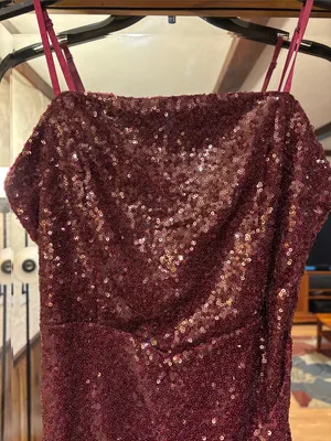 Emerald Sundae Burgundy Sparkly Mini Dress - Size S thumbnail 2