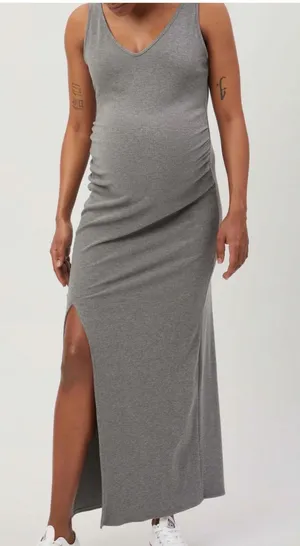 Stowaway Collection Maternity Ribbed Maxi Dress Gray Sleeveless Large thumbnail 1