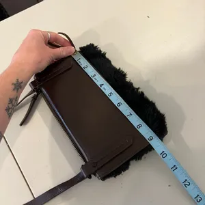 KDB Brown Genuine Cowhide Leather Black Fur Lined Crossbody Small Bag thumbnail 14