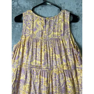 J.Jill Tiered Paisley Midi Dress Yellow Lavender‎ Boho Prairie Cottagecore MP thumbnail 4