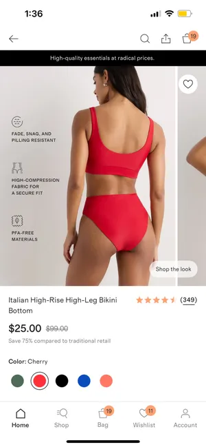 New Quince Italian High-Rise Bikini Bottom & Plunge Top in RED - Large MSRP $50 thumbnail 8
