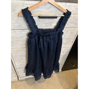 Lulus Navy Blue Ruffle Strap Mini Dress Smocked Square Neck Babydoll S thumbnail 3
